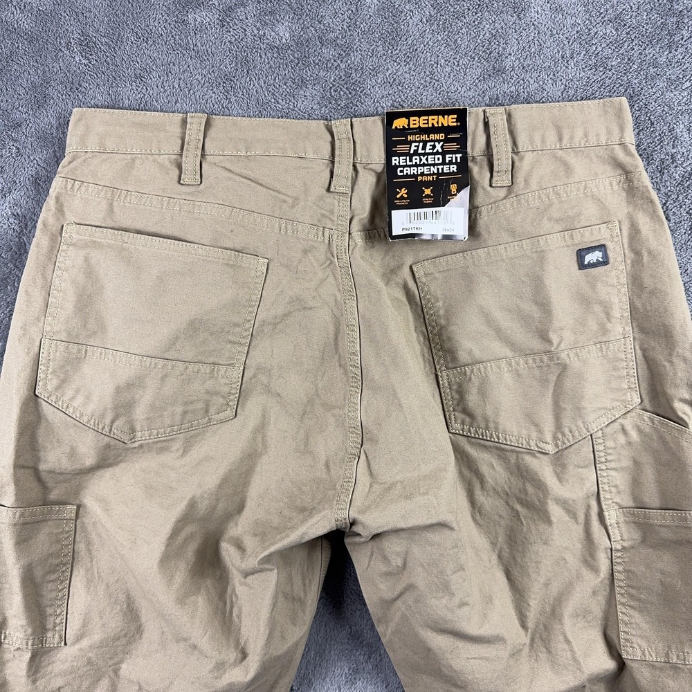 Berne Highland‎ Flex Carpenter Pants Mens 38x34 Khaki Relaxed Stretch Workwear